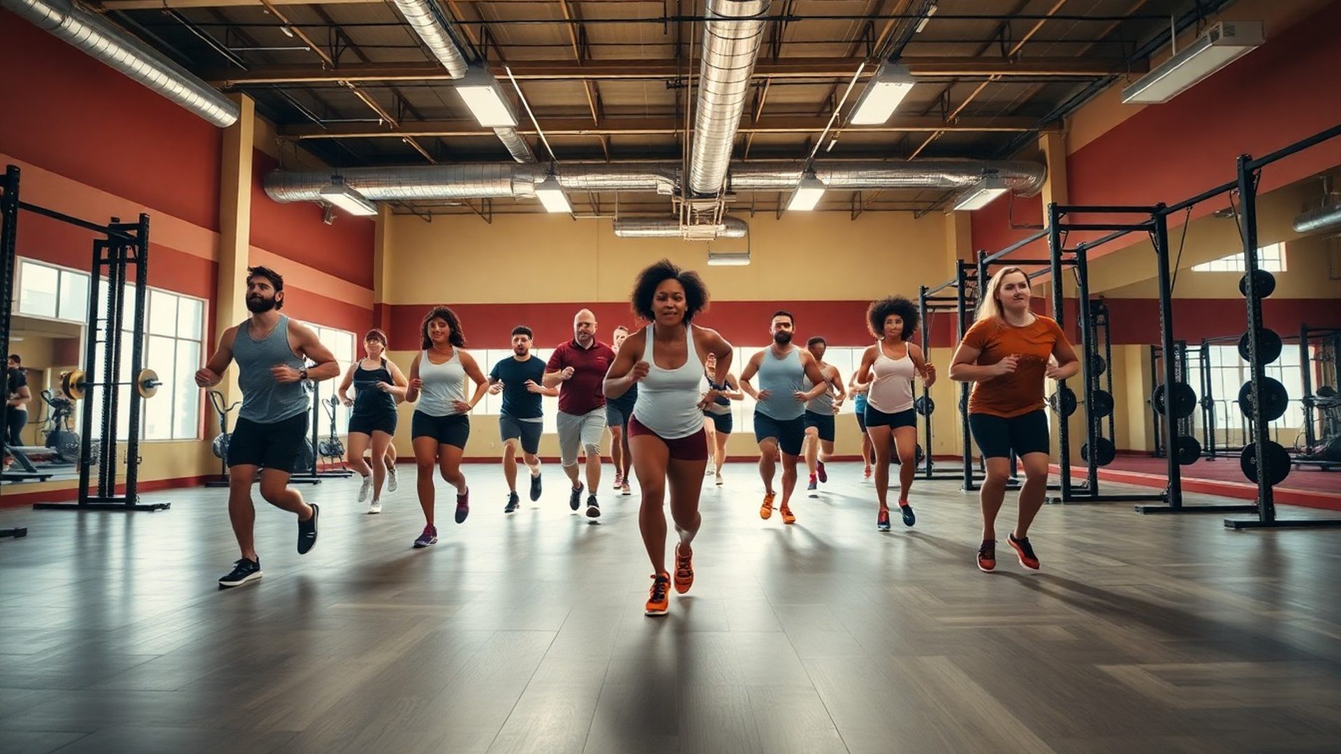 Diverse Houston members training together on the Group of Charleston gym floor